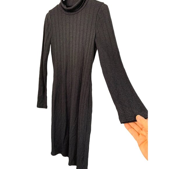 WHBM Sweater Dress Midi Mock Neck NWT Size 4 S Shimmer Sheath 7782 Black Ikat - Picture 6 of 9